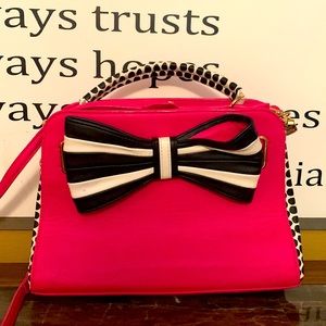 Betsey Johnson 123 Bow Satchel purse Hot pink, black & white,sold out online!